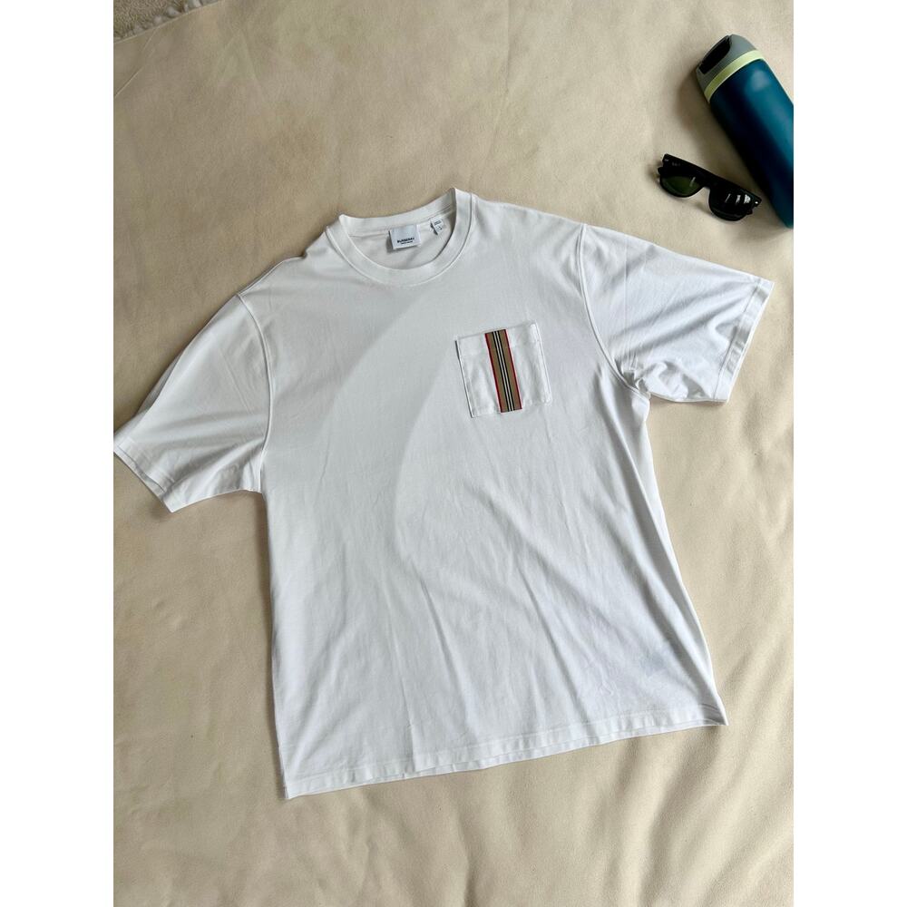 Burberry Men’s White Short Sleeve Logo Tee with Signature Pocket